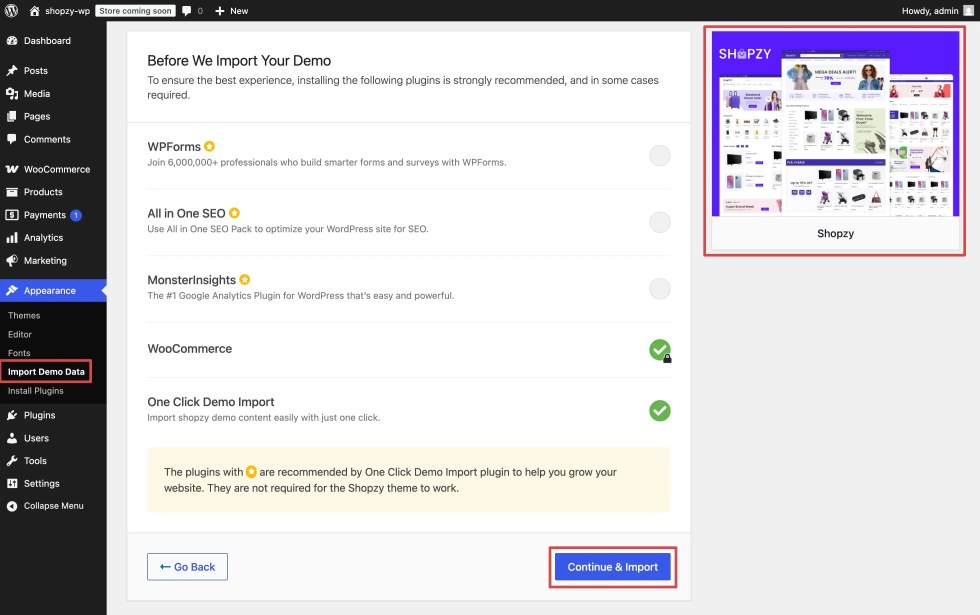 Once Click Continue Process