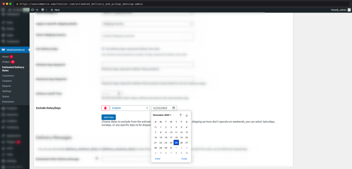 Exclude custom dates while calculating estimated order delivery date and time