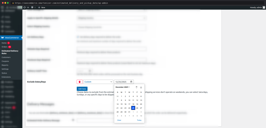 Exclude custom dates while calculating estimated order delivery date and time