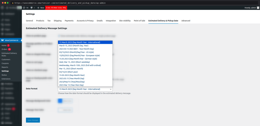 Date format for estimated delivery date