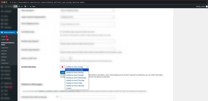 Exclude week days while calculating dynamic estimated delivery date