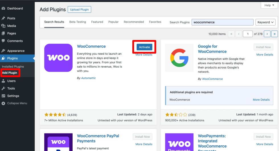 Install WooCommerce