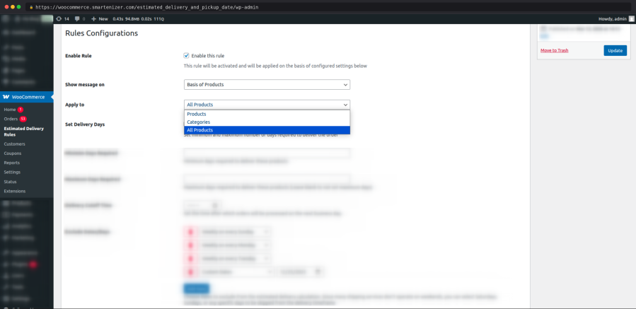 Different options to set estimated delivery date and time message on the basis of product