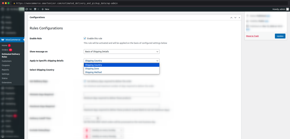 Set estimated order delivery message on the basis of shipping methods, shipping zone and shipping country