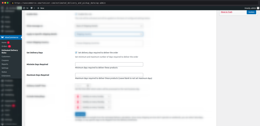 Set minimum and maximum order delivery days