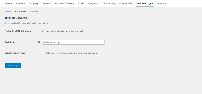 Email notifications settings