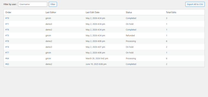 Bulk Edit History page