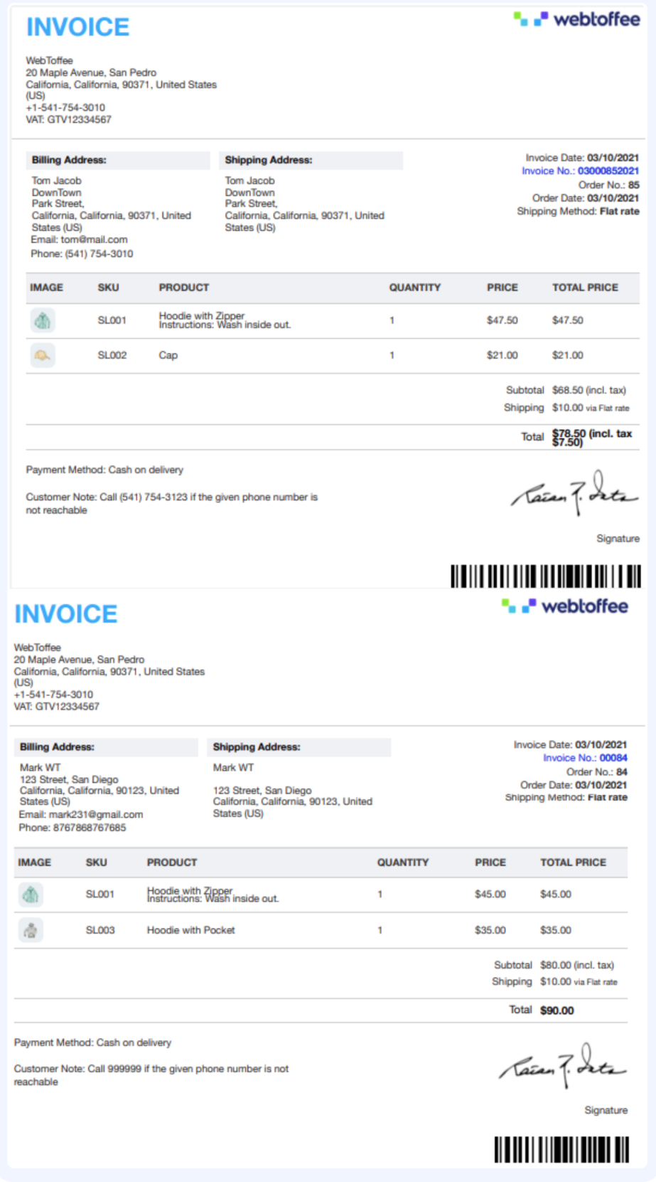 Sample of Invoice bulk print