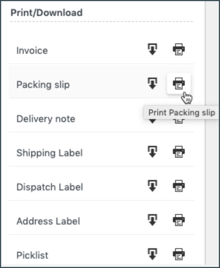 Print Packing slip