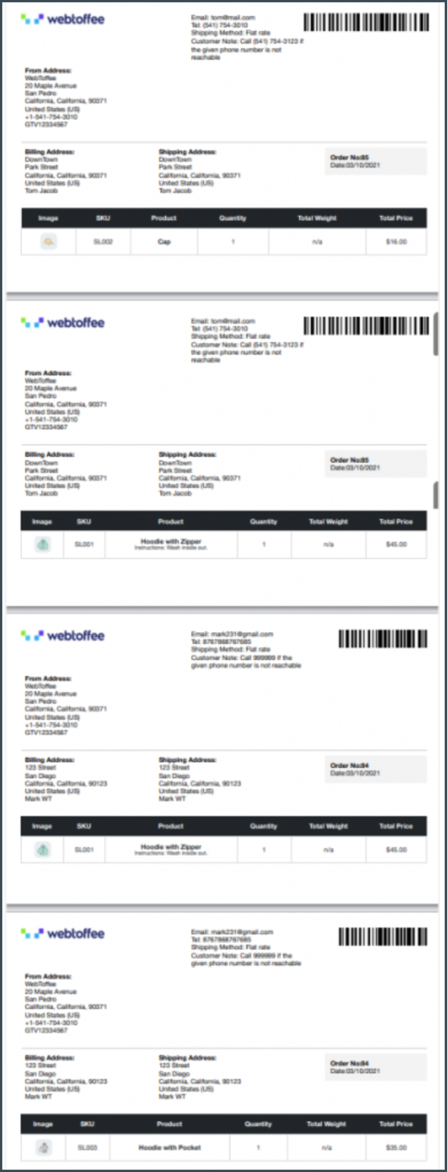 wooCommerce packing slips