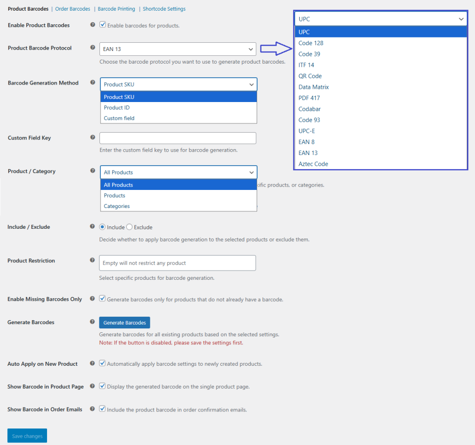 Bar and QR Code Product Setting