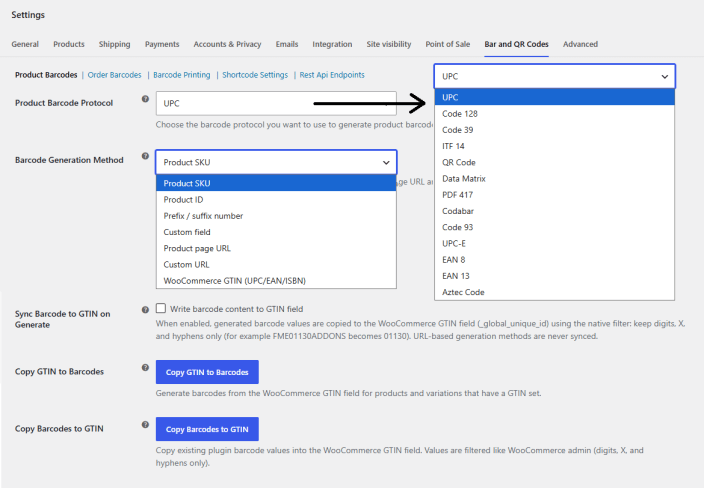 Barcode and QR Code Settings