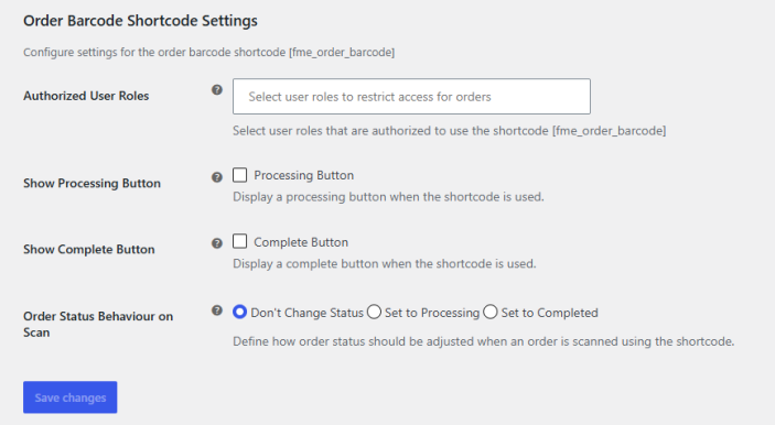 Order Barcode Short code Settings