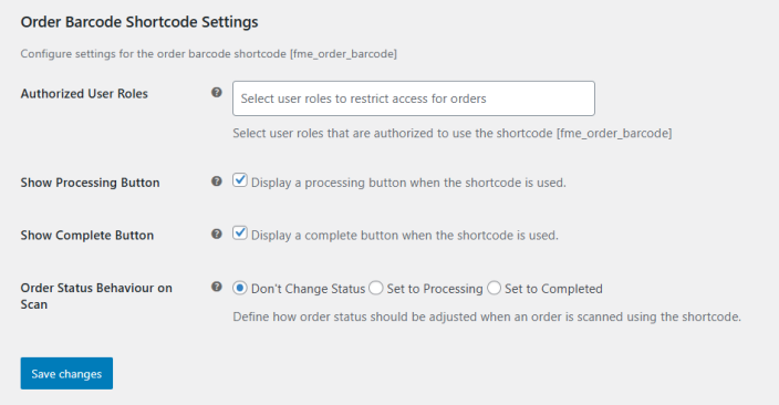 Order Barcode Shortcode Settings