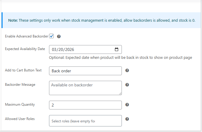 Product Level Backorder Settings