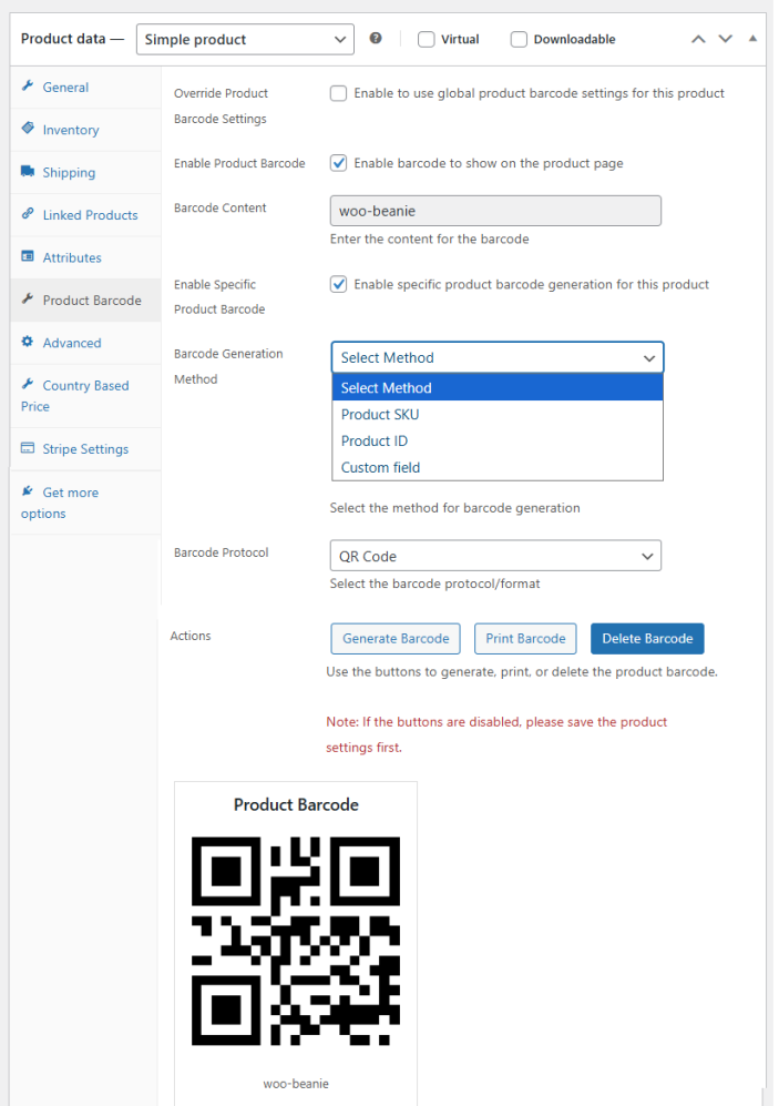 Product Level Settings for Barcode