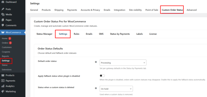 Settings for Custom Order Status - Tyche Softwares Documentation