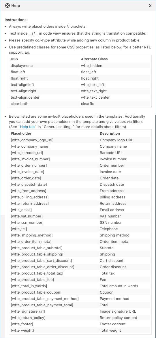 WooCommerce Invoice or packing-Invoice Settings- Customize-Code Editor-Help