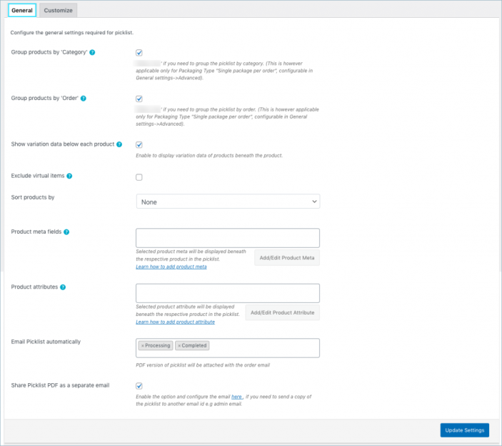 Picklist - General Settings