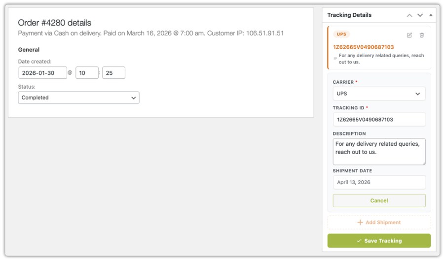 add tracking details