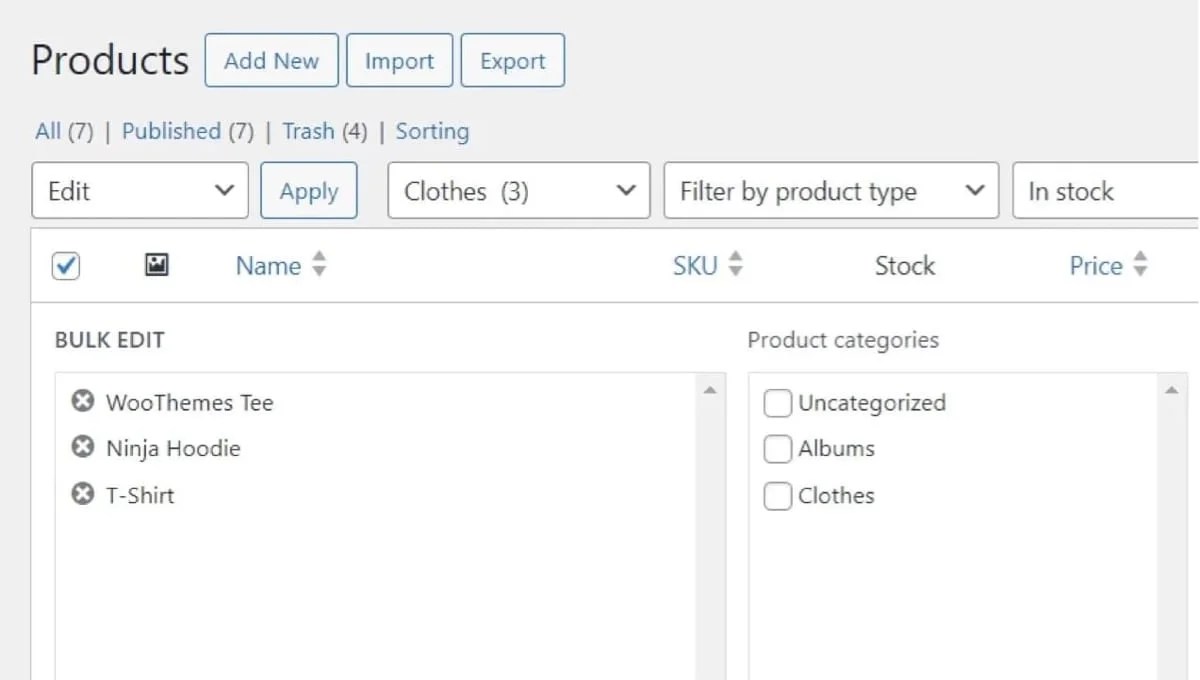 bulk product editor in WooCommerce