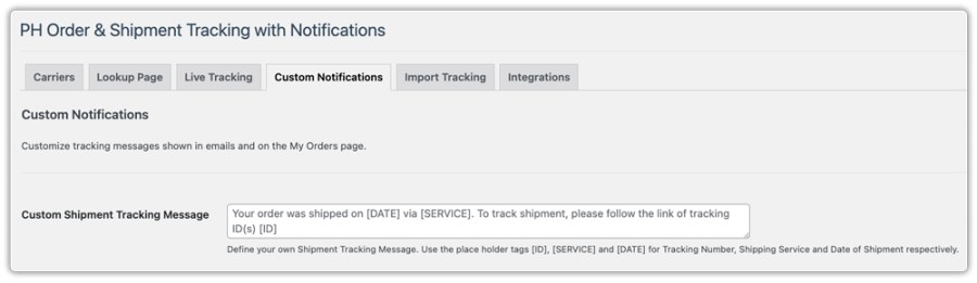 custom tracking notifications