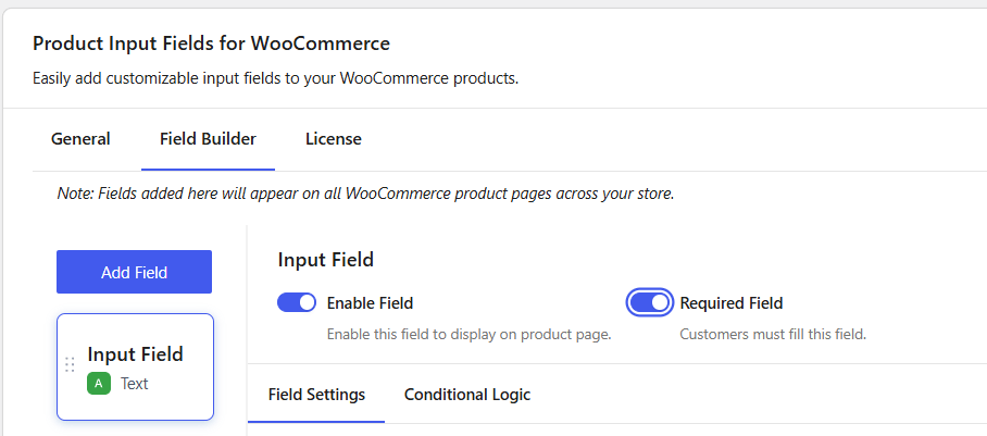 Input Field Help Global Product Input Fields Settings Documentation - WooCommerce