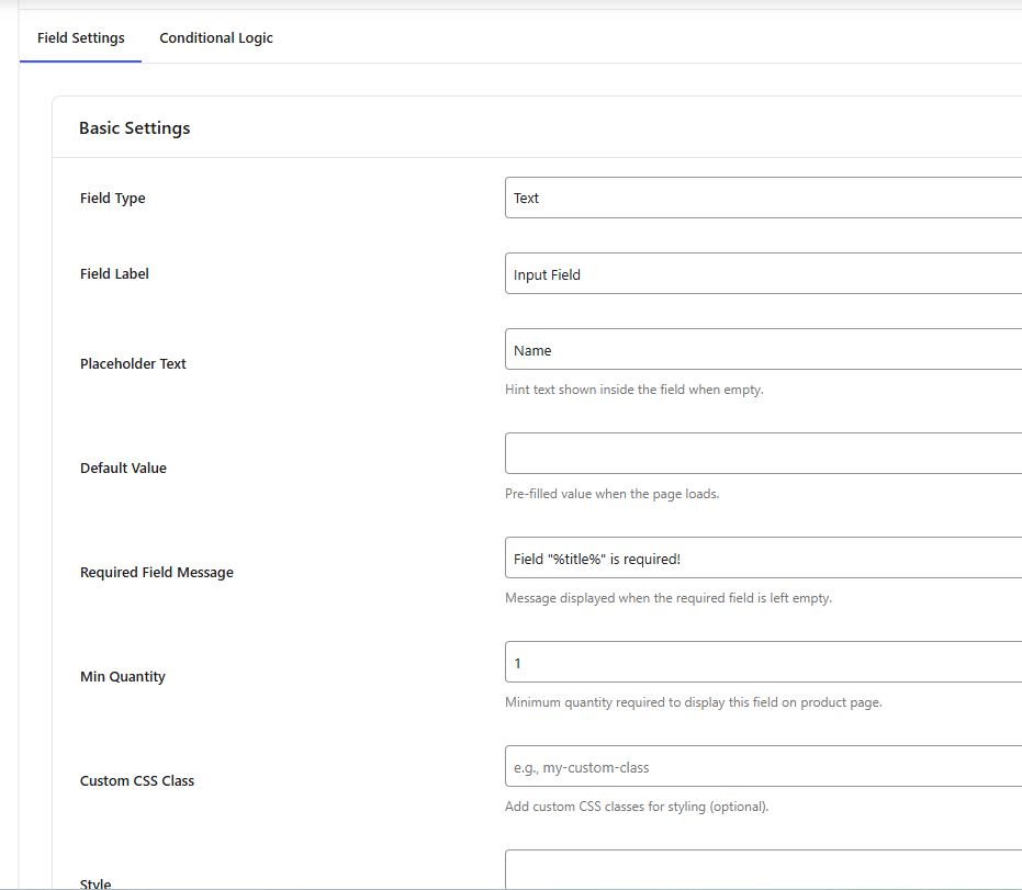 Global Product Input Fields Settings Documentation - WooCommerce