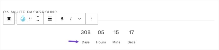 Countdown Timer block with editable labels for days, hours, minutes, and seconds in the Hypermarket editor