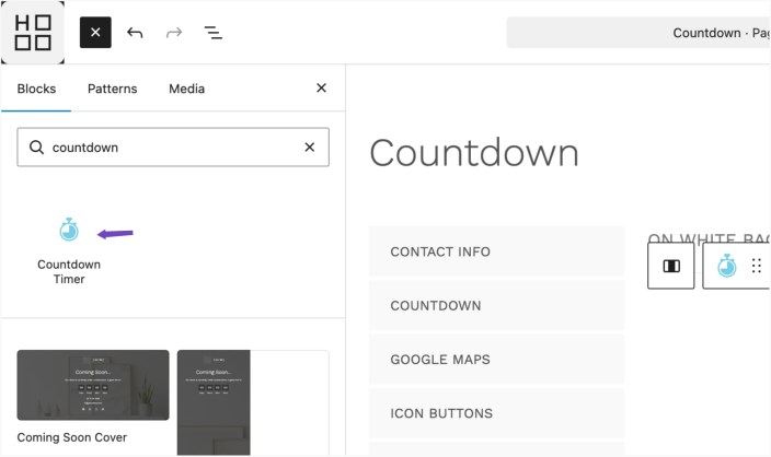 Countdown Timer block available in the Hypermarket WordPress theme block editor