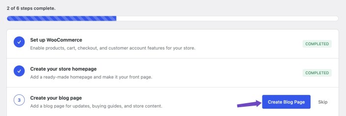 Hypermarket manual setup screen showing the Create Blog Page step