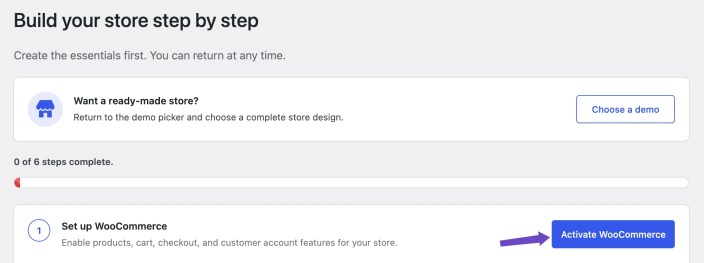 Hypermarket manual setup screen showing the Activate WooCommerce step