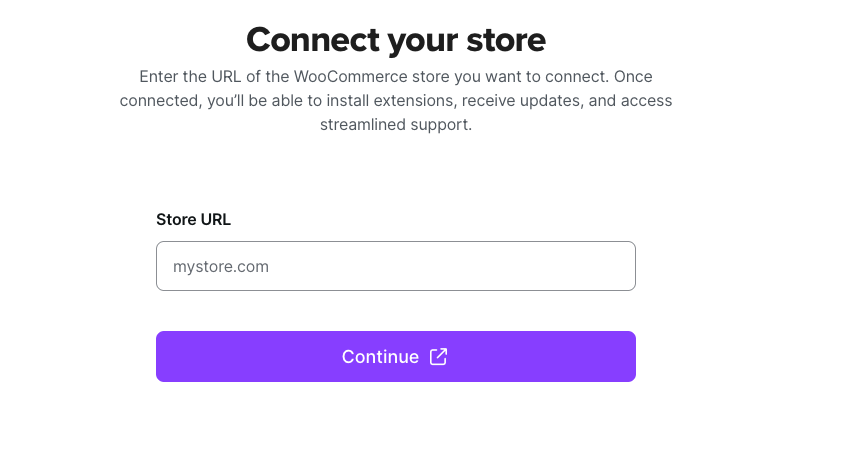image.png Screenshot: image showing the 'Connect your store' screen, with a field to insert the store URL, and a Continue button