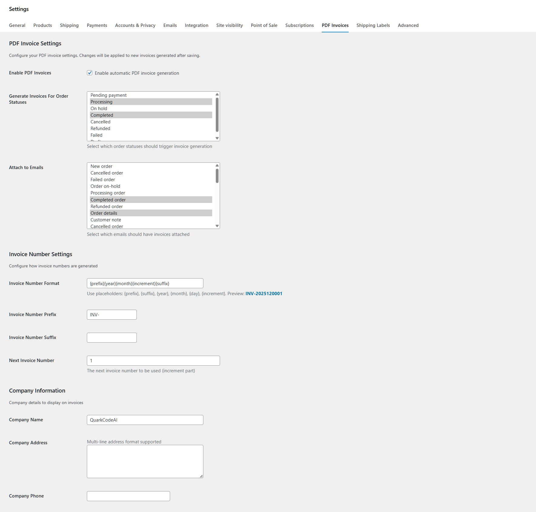 QuarkCode PDF Invoices Pro & Shipping Labels - WooCommerce Marketplace