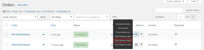 print delivery note
