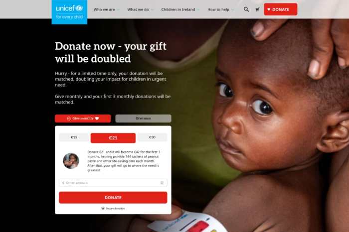 Screenshot of UNICEF Ireland