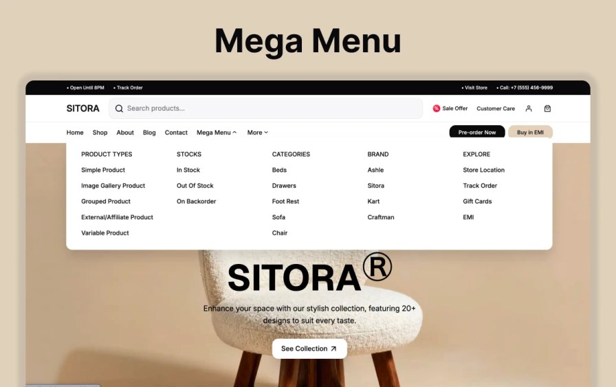 Sitora - Mega Menu