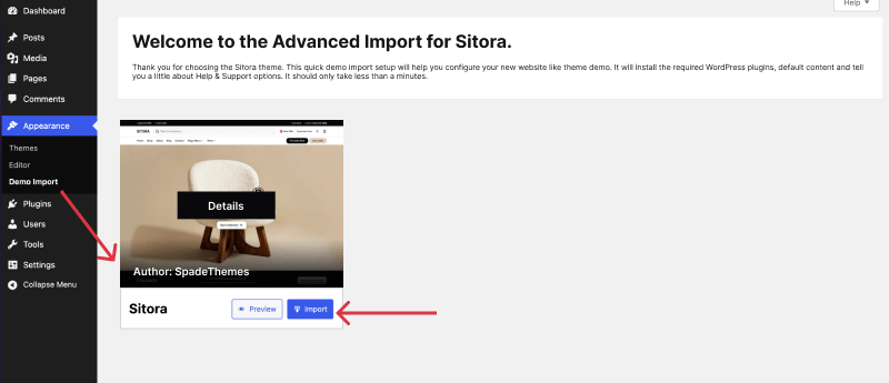 Sitora - Import Demo