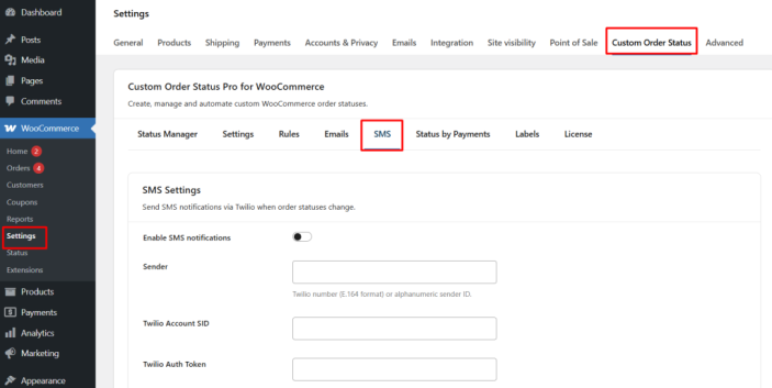 Notify customers about change in order status with SMS - Tyche Softwares Documentation