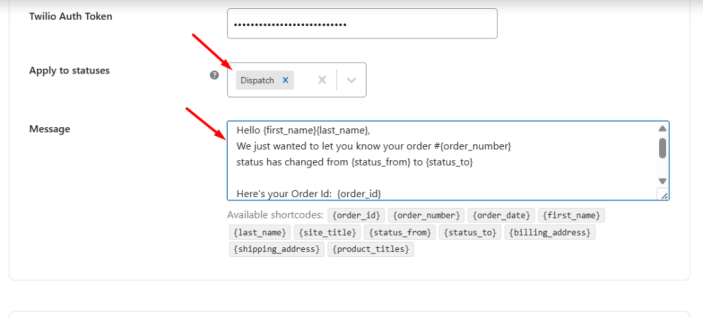 Notify customers about change in order status with SMS - Tyche Softwares Documentation