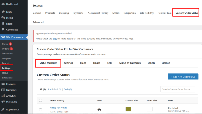 Create Custom Order Status - Tyche Softwares Documentation