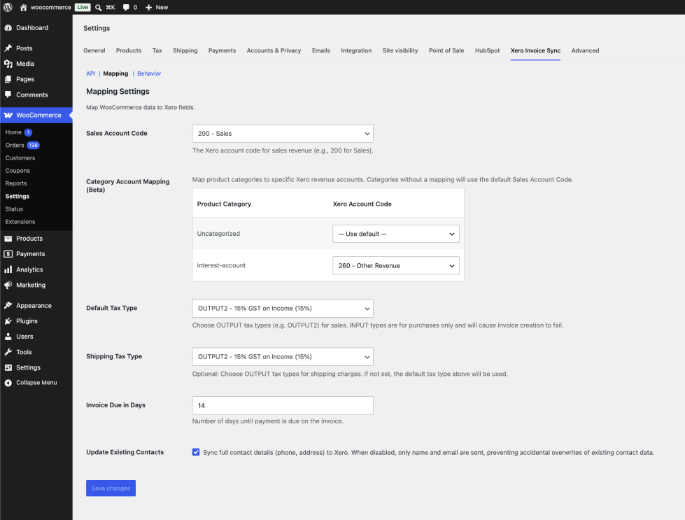 Mapping Setting Page