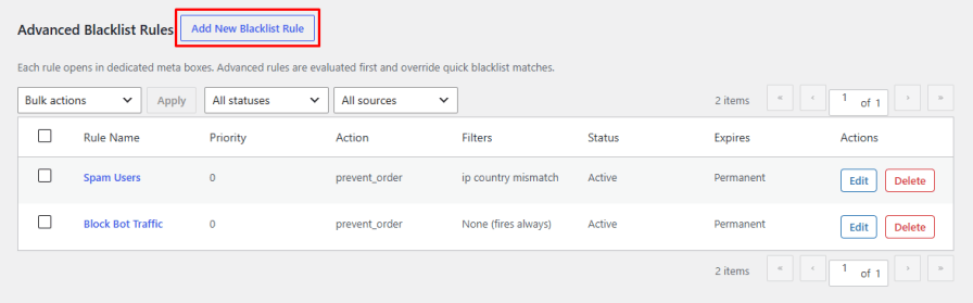 Advanced Blacklist with Custom Rules
