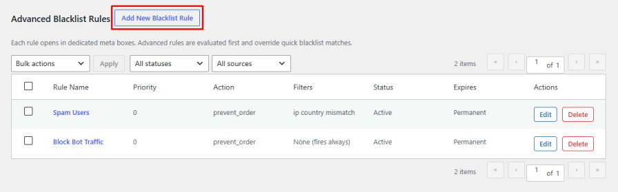 Advanced Blacklist with Custom Rules