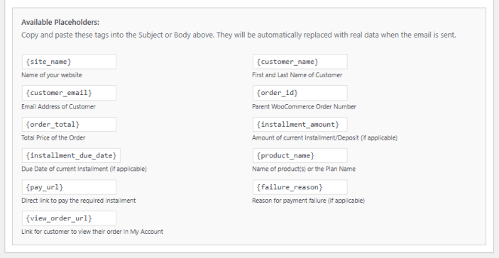 Available Placeholders