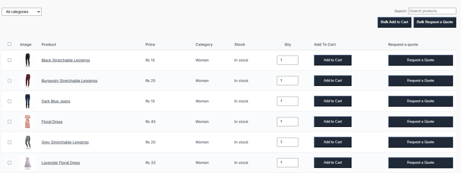 Bulk Add to Cart and Request a Quote