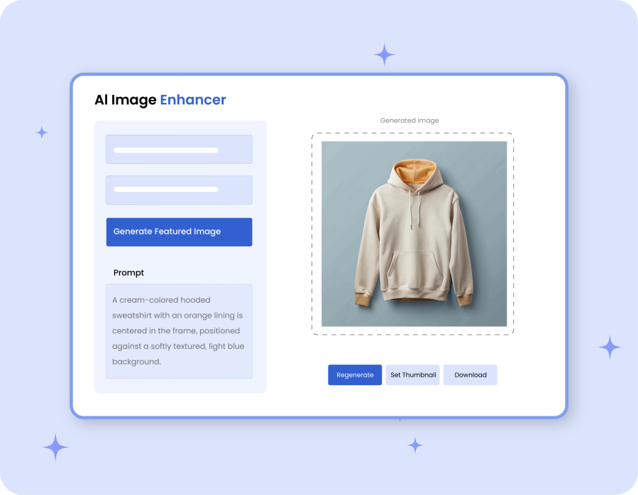 AI image generation interface creating product visuals from text prompts