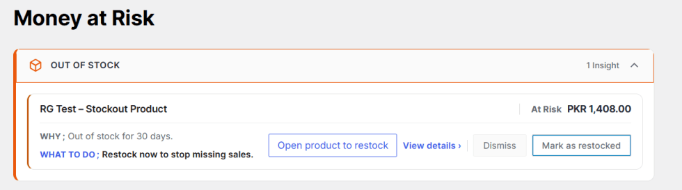 Money at Risk Tab