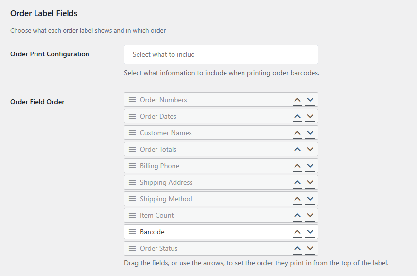 Order label fields