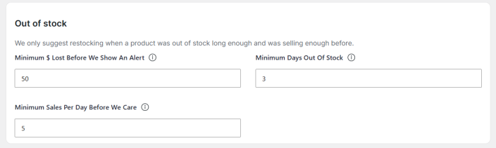 Out of Stock Settings